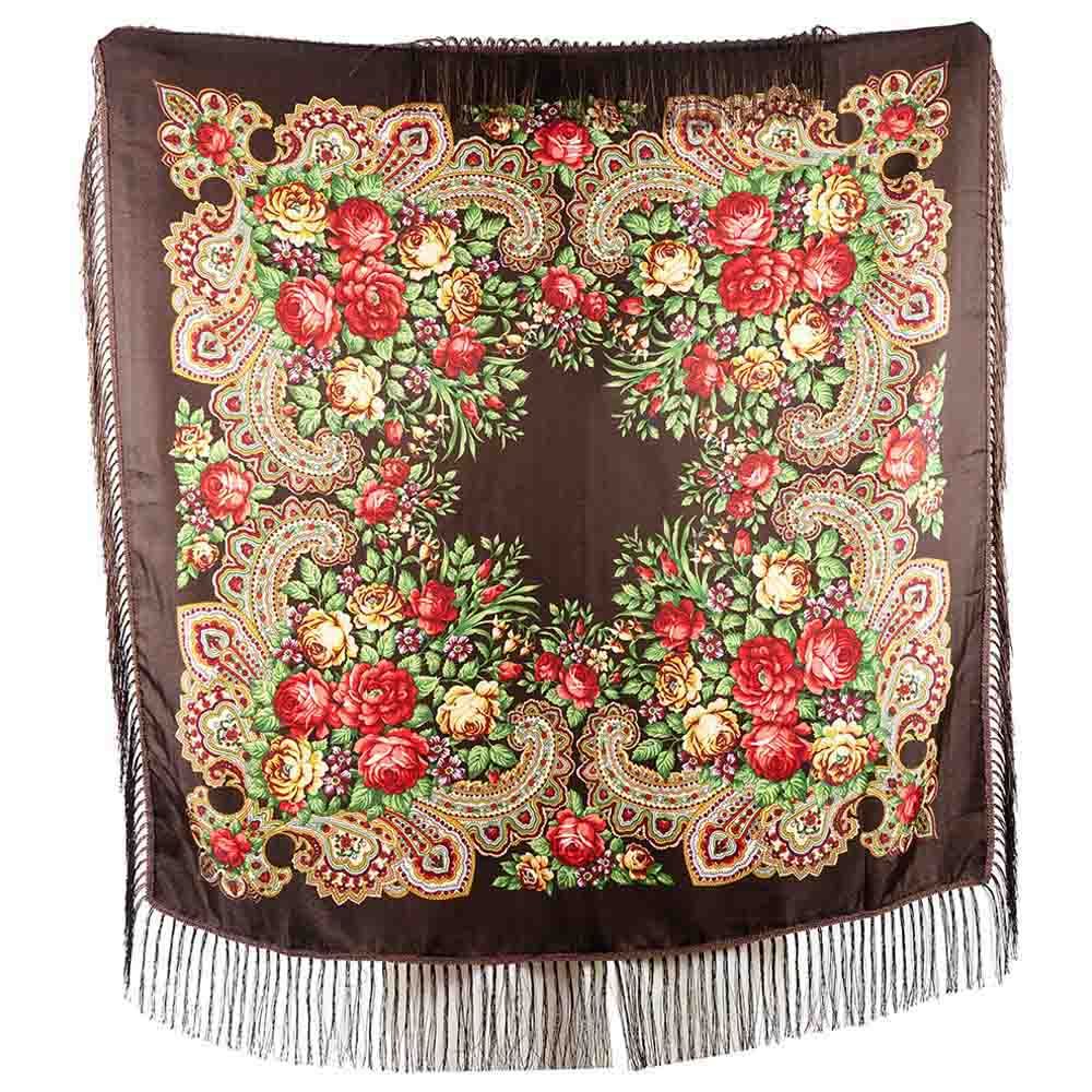 D' Daniela - Traditional Print Shawl - M - Brown W/ Gold