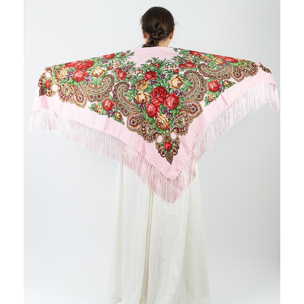 D' Daniela - Traditional Print Shawl - M - Light Pink W/ Gold