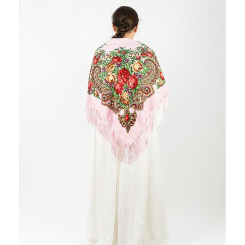 D' Daniela - Traditional Print Shawl - M - Light Pink W/ Gold