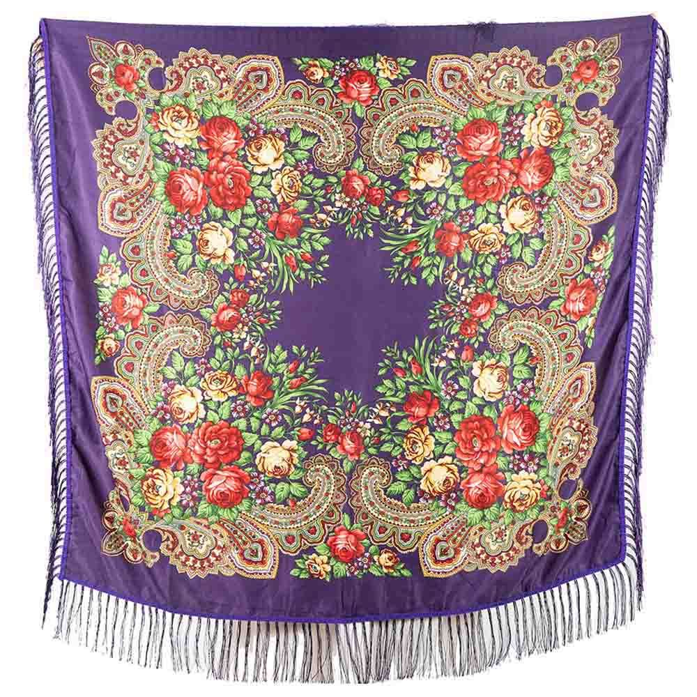 D' Daniela - Traditional Print Shawl - M - Violet W/ Gold