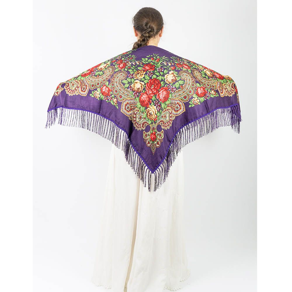 D' Daniela - Traditional Print Shawl - M - Violet W/ Gold