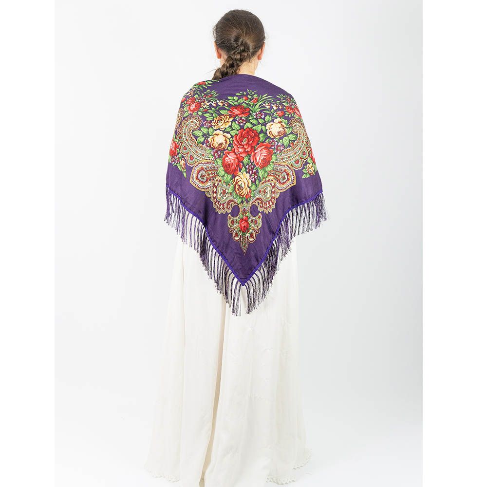 D' Daniela - Traditional Print Shawl - M - Violet W/ Gold