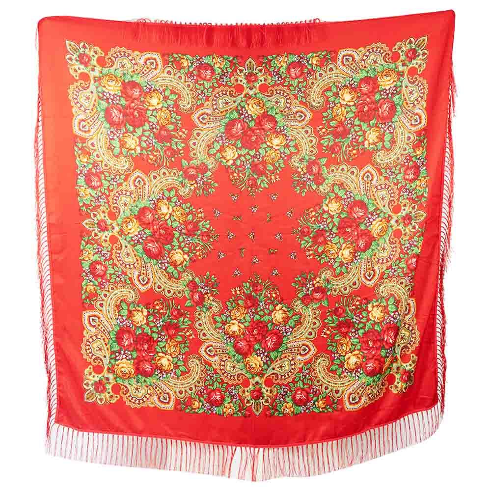 D' Daniela - Traditional Print Shawl - L - Red W/ Gold