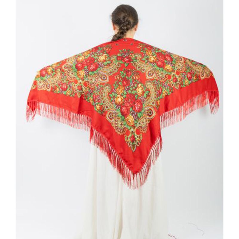 D' Daniela - Traditional Print Shawl - L - Red W/ Gold