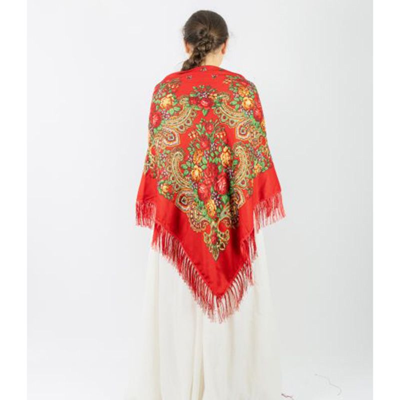 D' Daniela - Traditional Print Shawl - L - Red W/ Gold