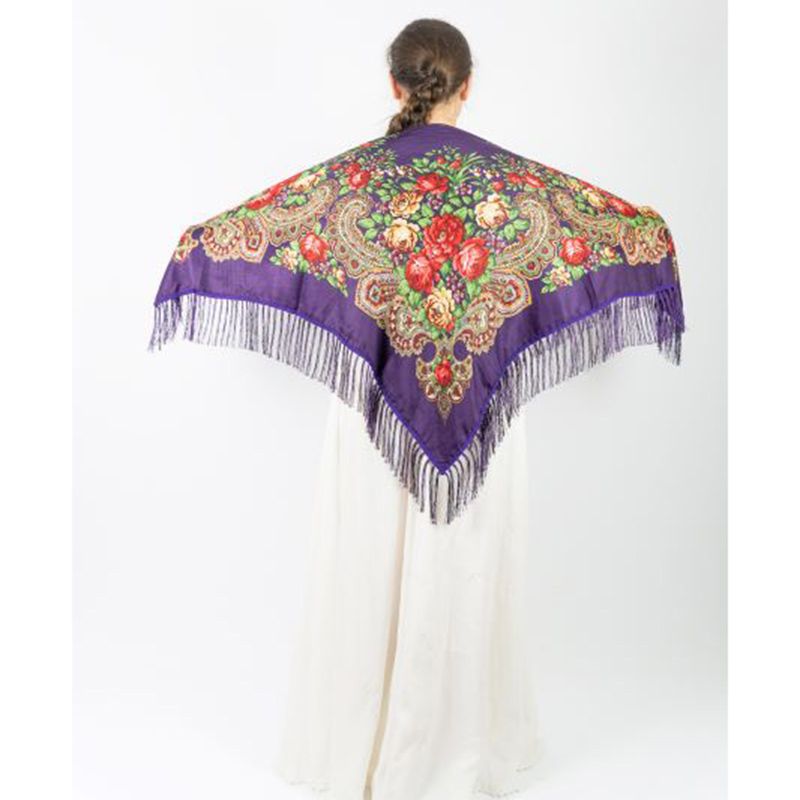 D' Daniela - Traditional Print Shawl - L - Violet W/ Gold