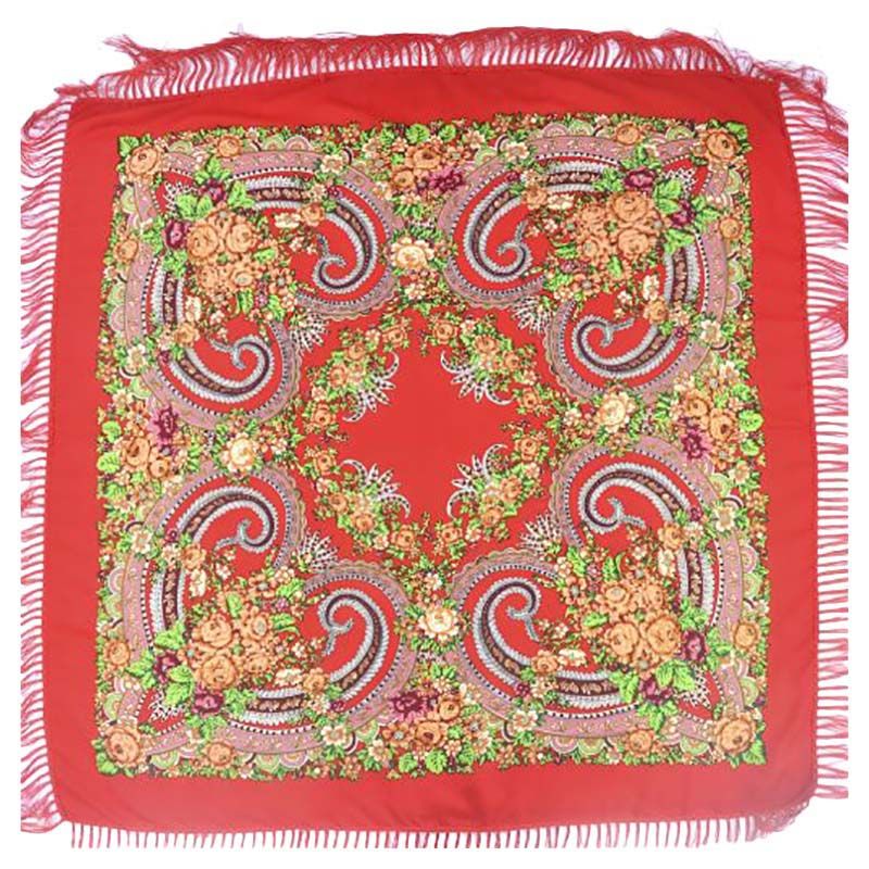 D' Daniela - Traditional Print Shawl - M - Red W/ Golden Flowers