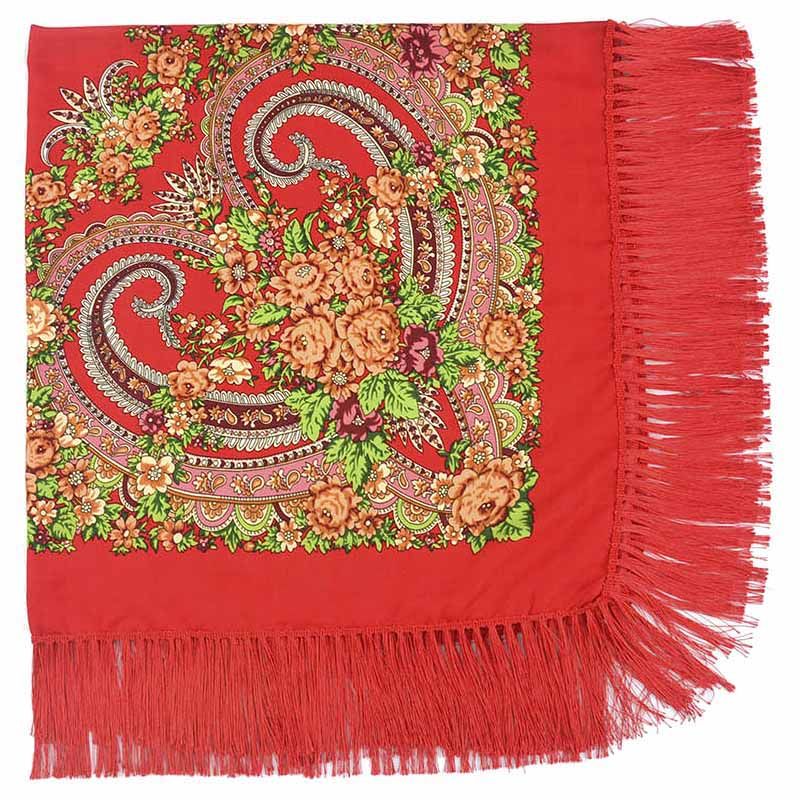 D' Daniela - Traditional Print Shawl - M - Red W/ Golden Flowers