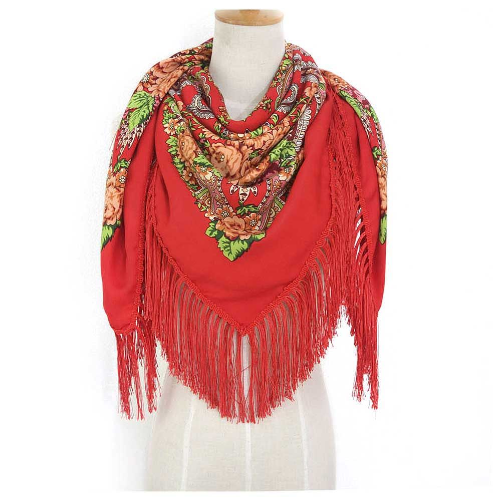 D' Daniela - Traditional Print Shawl - M - Red W/ Golden Flowers