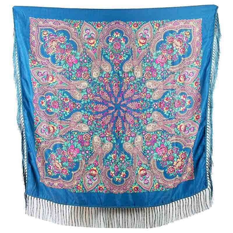 D' Daniela - Traditional Print Shawl - M - Cerulean Blue