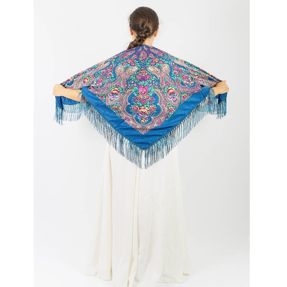 D' Daniela - Traditional Print Shawl - M - Cerulean Blue