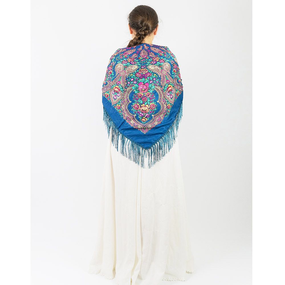 D' Daniela - Traditional Print Shawl - M - Cerulean Blue