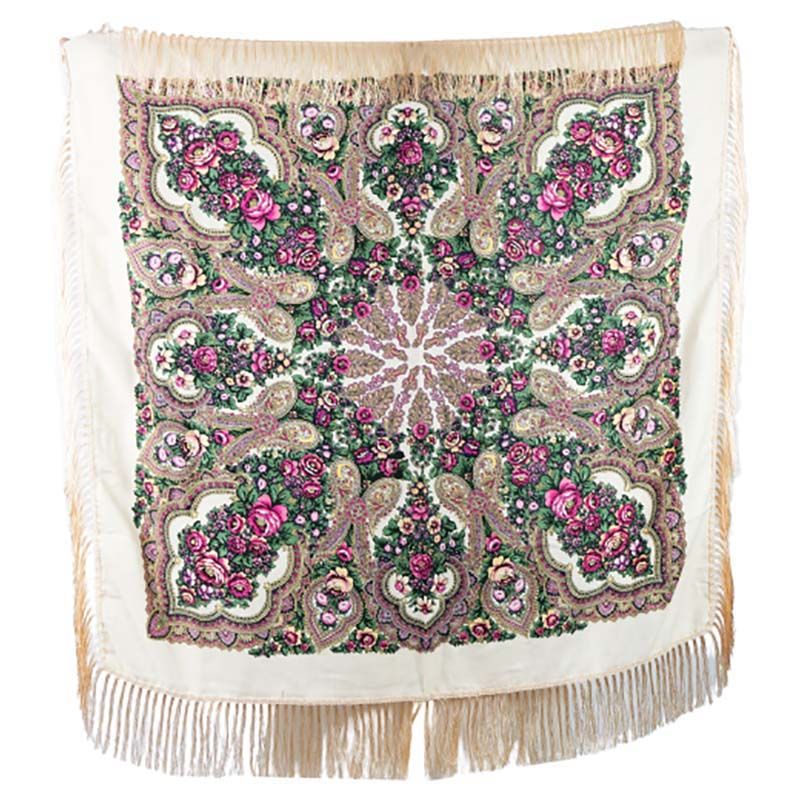 D' Daniela - Traditional Print Shawl - M - Off White W/ Pink