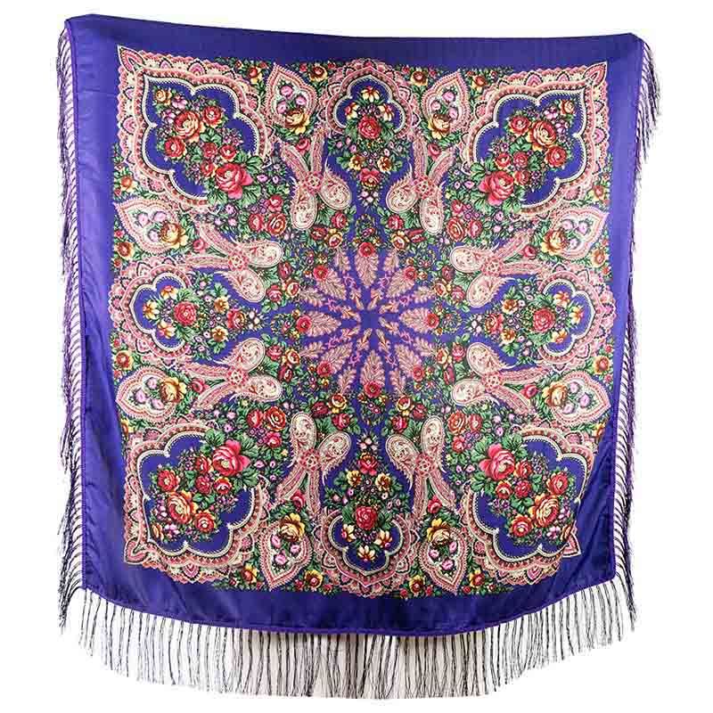 D' Daniela - Traditional Print Shawl - M - Purple W/ Red Flowers