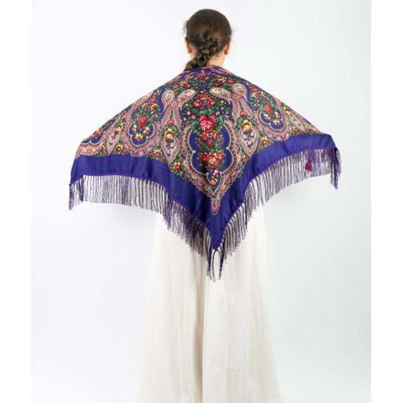 D' Daniela - Traditional Print Shawl - M - Purple W/ Red Flowers