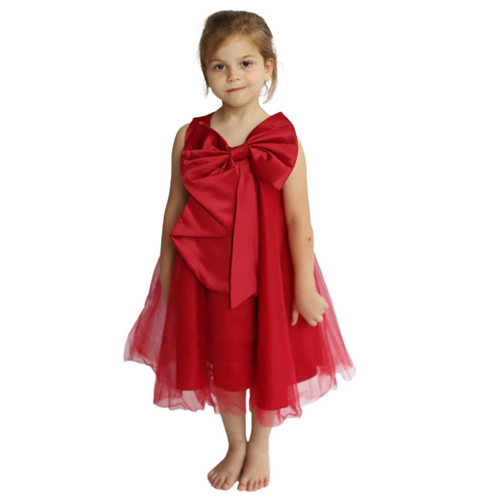 Ddaniela - Big Bow Front Party Dress - Red