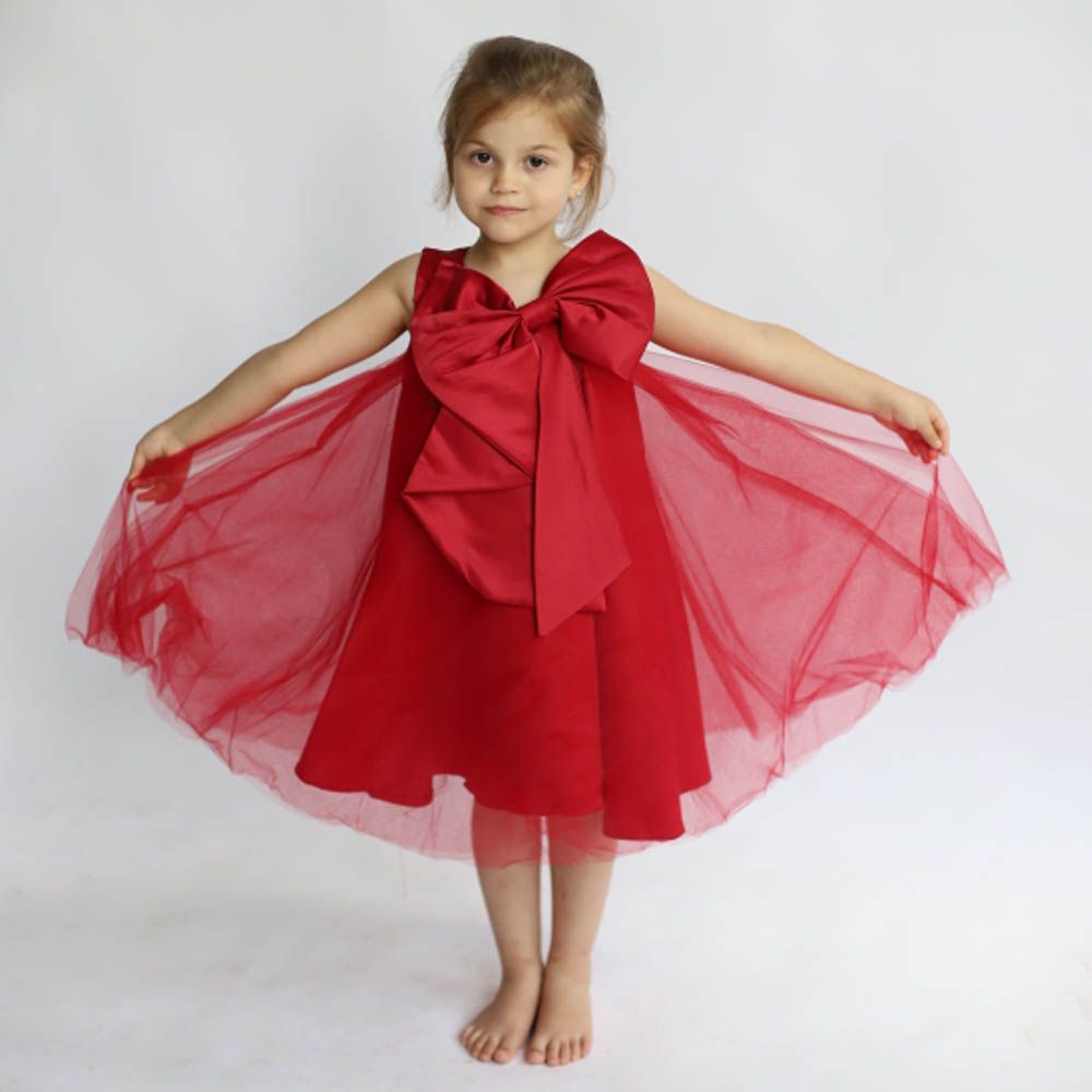 Ddaniela - Big Bow Front Party Dress - Red