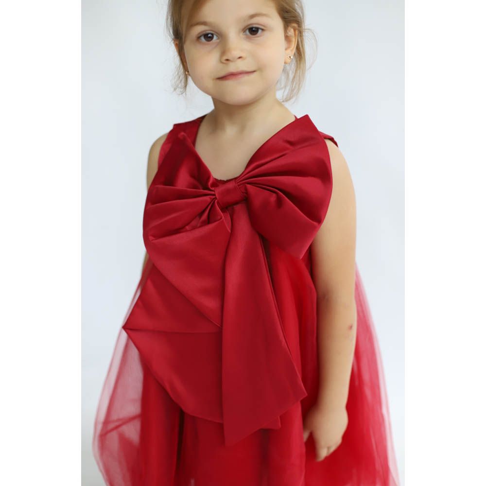 Ddaniela - Big Bow Front Party Dress - Red