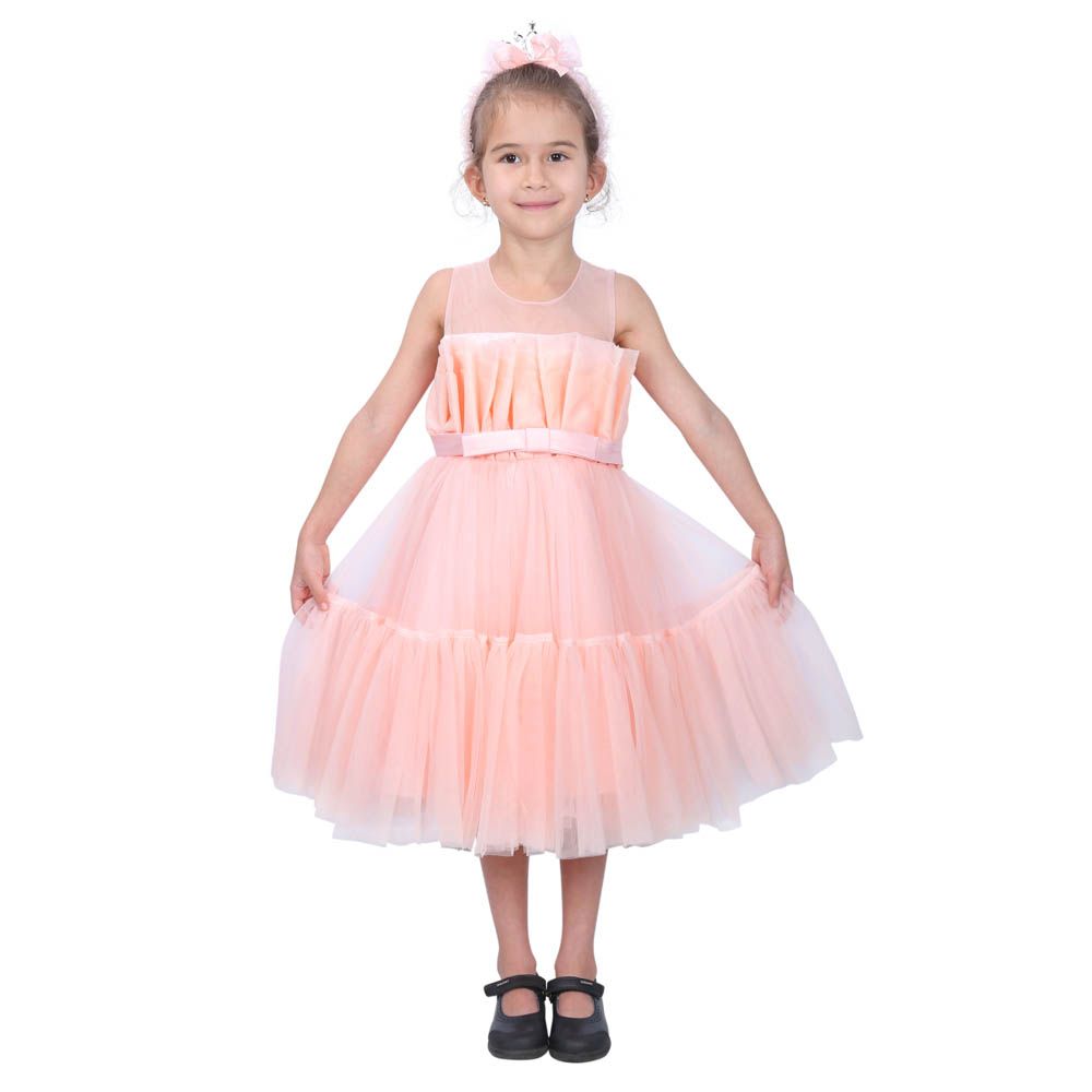 Ddaniela - Toddler Girls Bow Front Mesh Dress - Light Pink