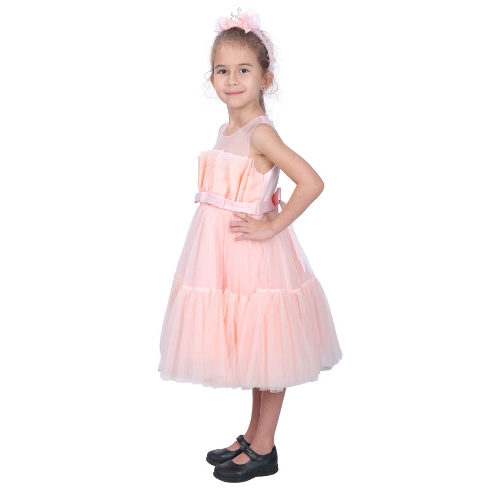 Ddaniela - Toddler Girls Bow Front Mesh Dress - Light Pink