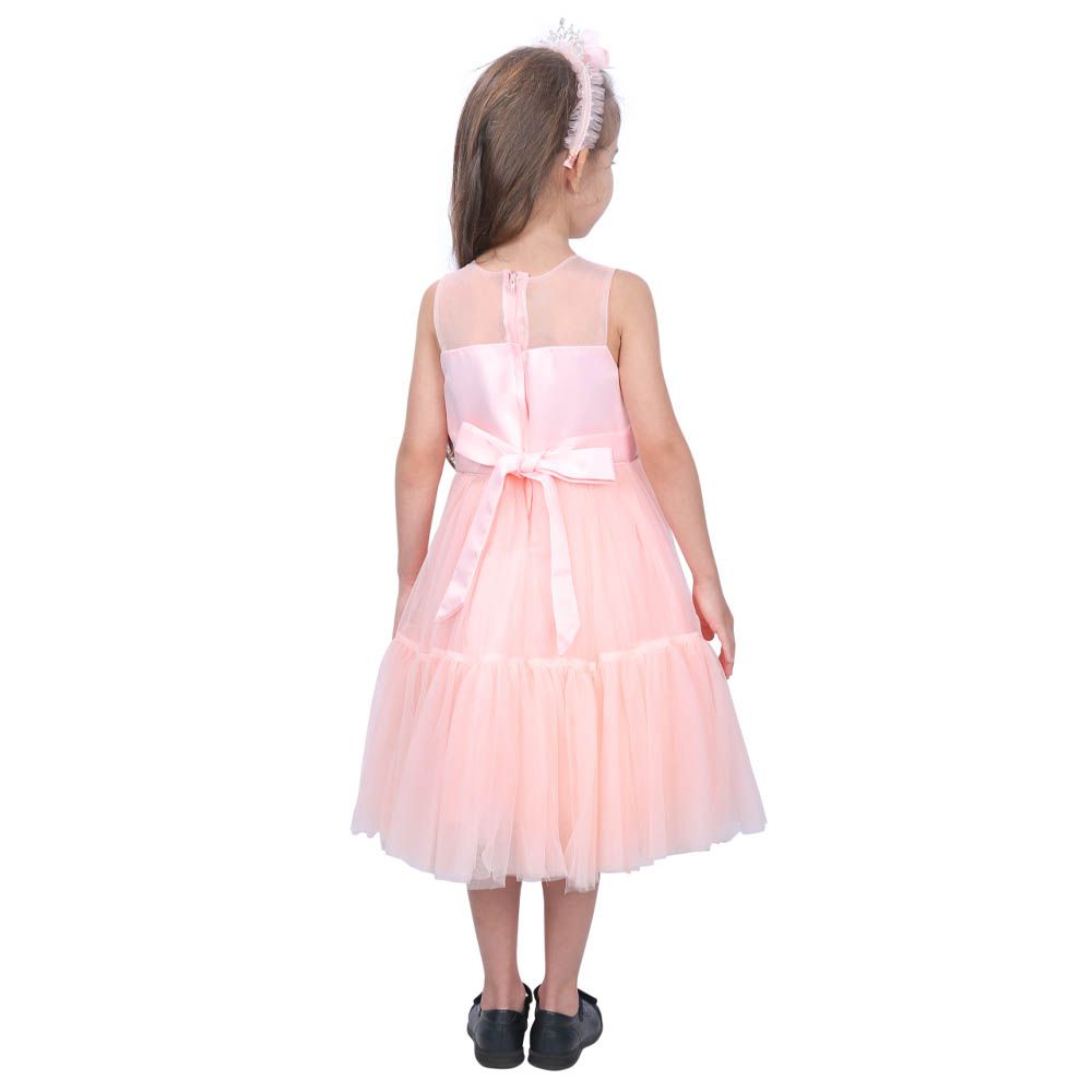 Ddaniela - Toddler Girls Bow Front Mesh Dress - Light Pink