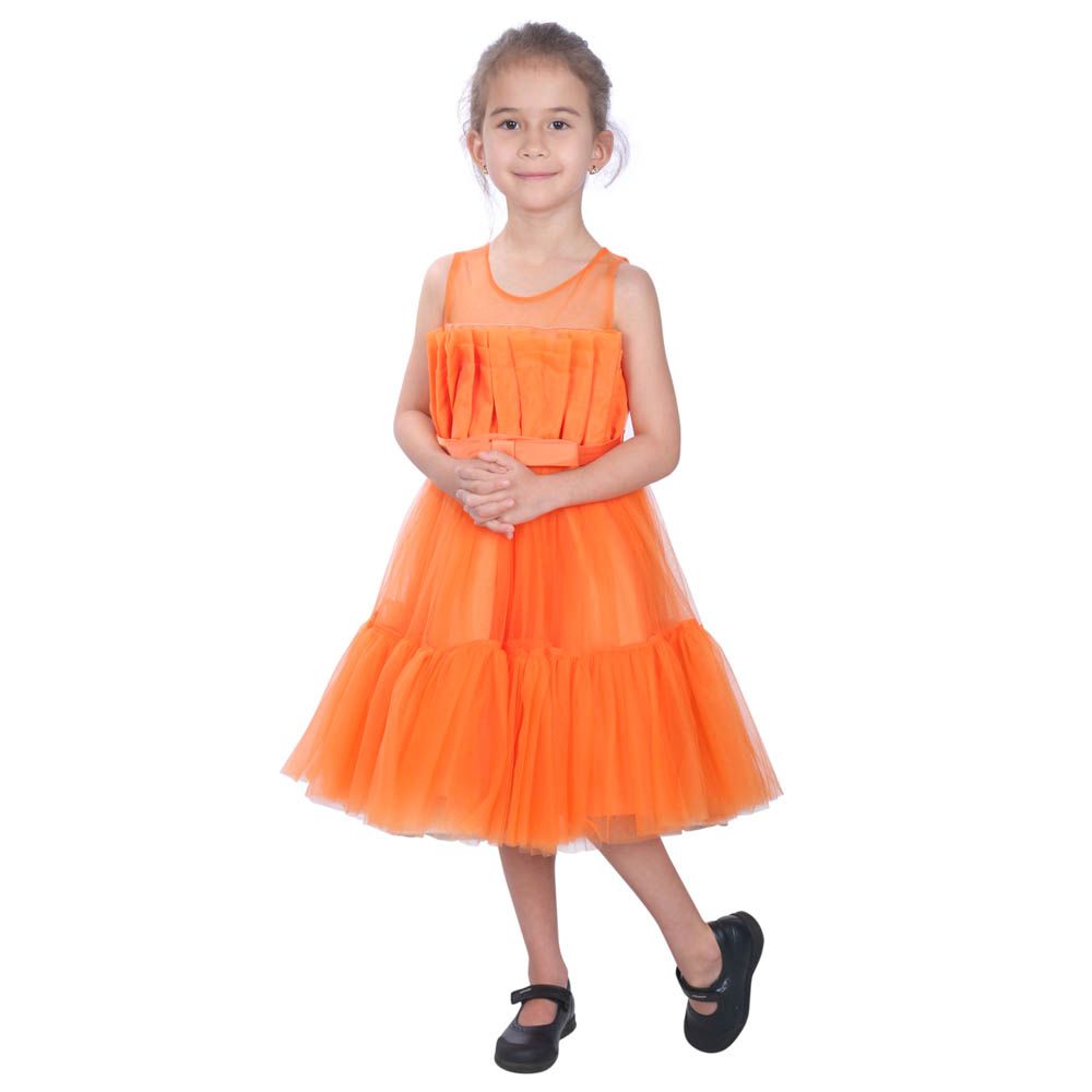 Ddaniela - Toddler Girls Bow Front Dress - Light Orange