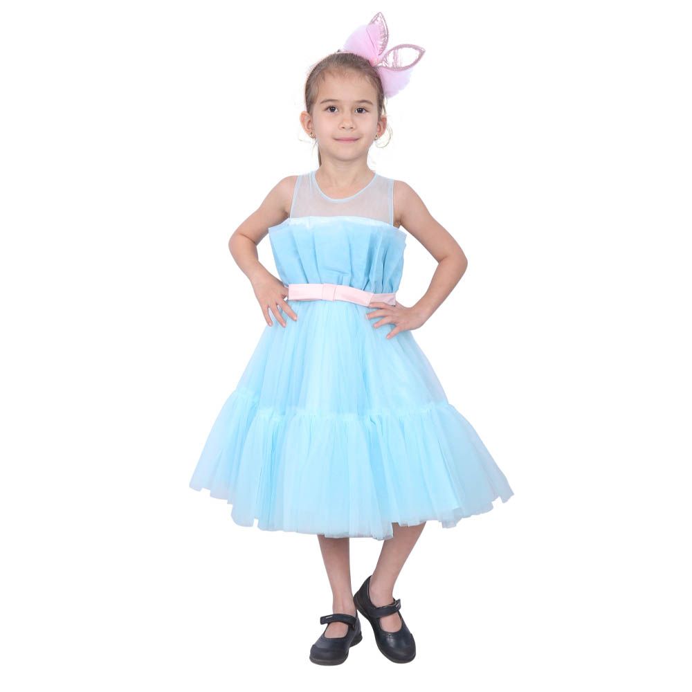 Ddaniela - Toddler Girls Bow Front Mesh Dress - Blue Pink