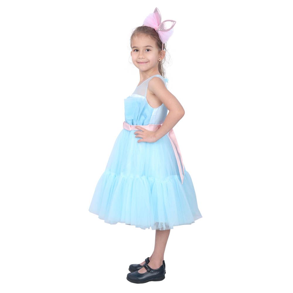 Ddaniela - Toddler Girls Bow Front Mesh Dress - Blue Pink