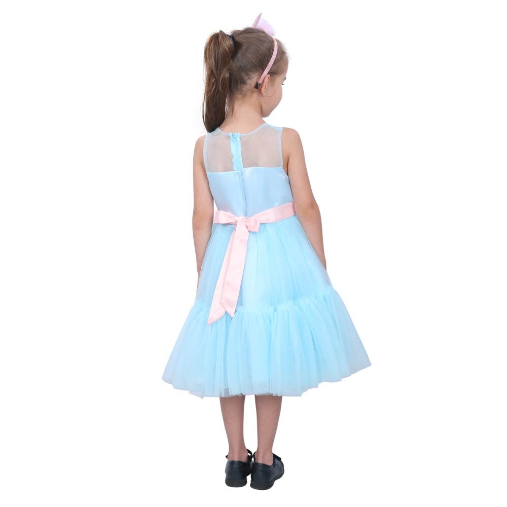 Ddaniela - Toddler Girls Bow Front Mesh Dress - Blue Pink