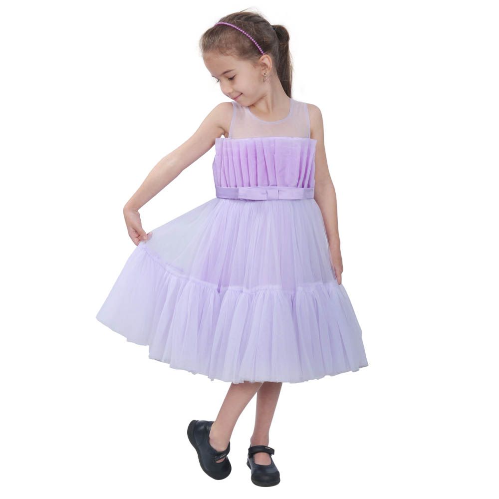 Ddaniela - Toddler Girls Bow Front Mesh Dress - Purple