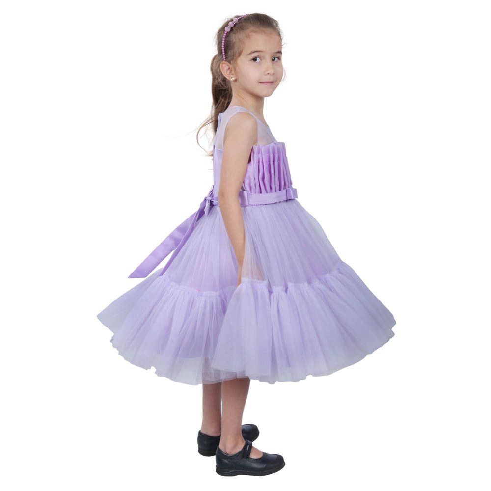 Ddaniela - Toddler Girls Bow Front Mesh Dress - Purple