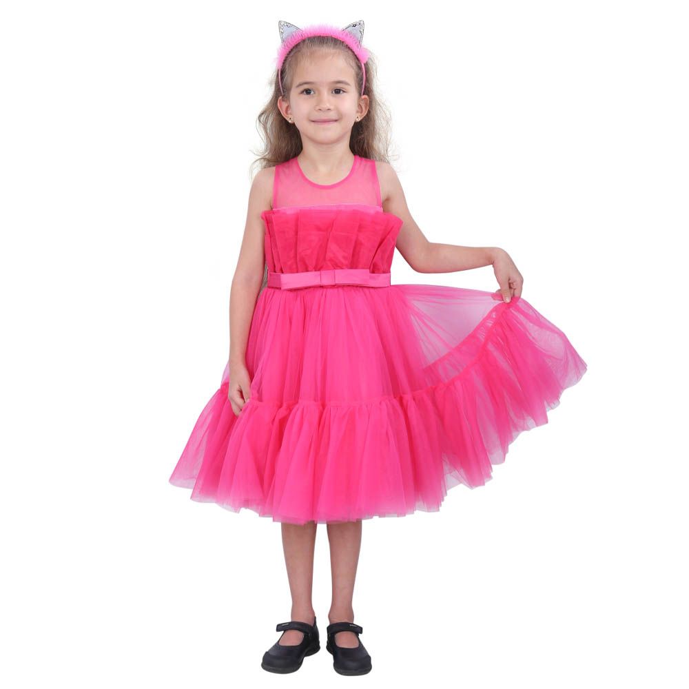 Ddaniela - Toddler Girls Bow Front Mesh Dress - Hot Pink