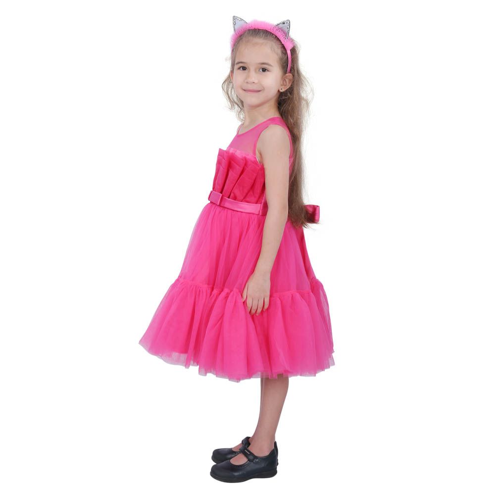 Ddaniela - Toddler Girls Bow Front Mesh Dress - Hot Pink