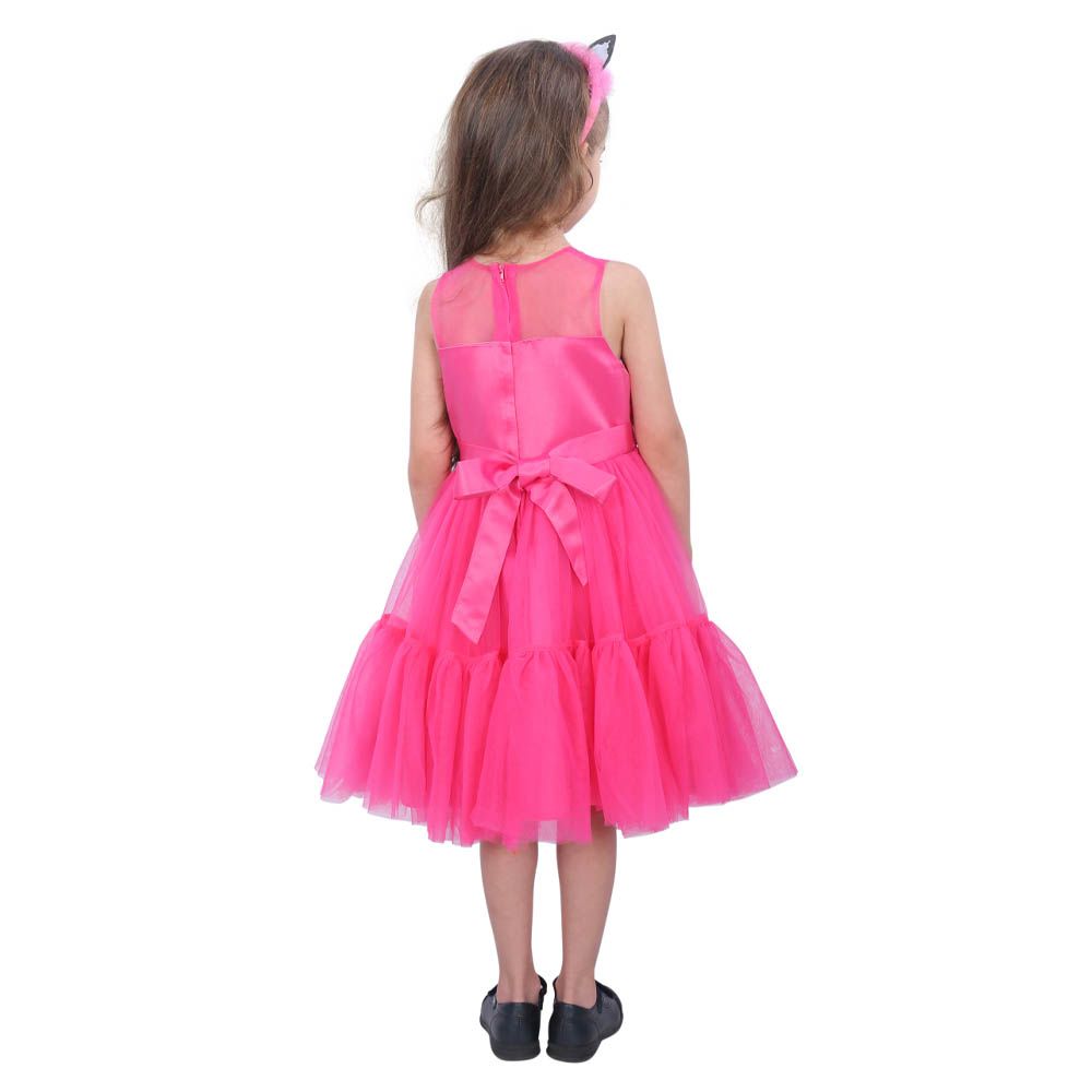 Ddaniela - Toddler Girls Bow Front Mesh Dress - Hot Pink