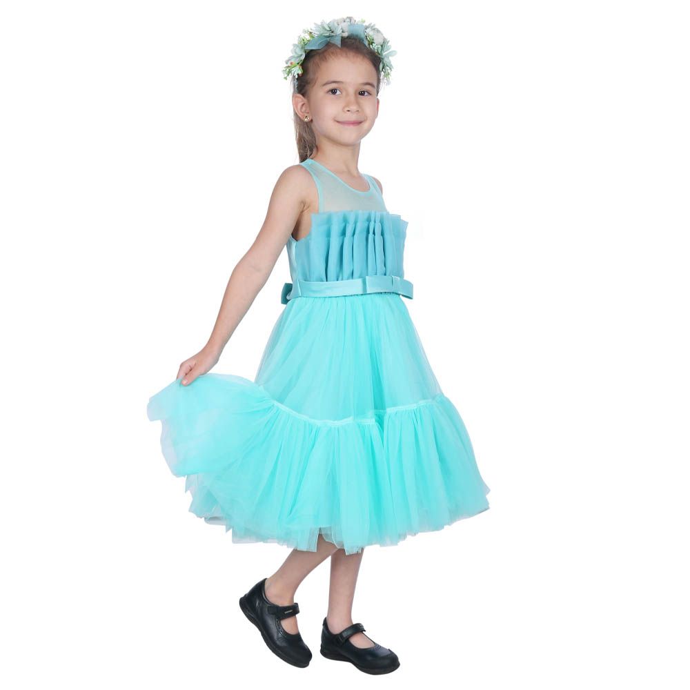 Ddaniela - Toddler Girls Bow Front Mesh Dress - Green