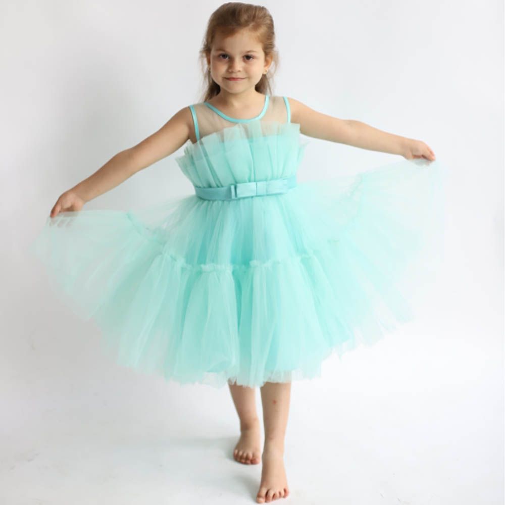 Ddaniela - Toddler Girls Bow Front Mesh Gown Dress - Green