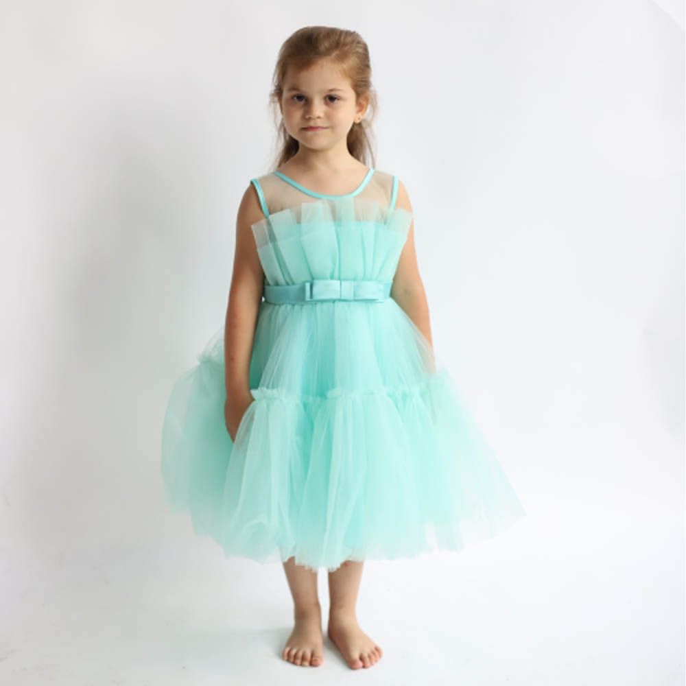 Ddaniela - Toddler Girls Bow Front Mesh Gown Dress - Green