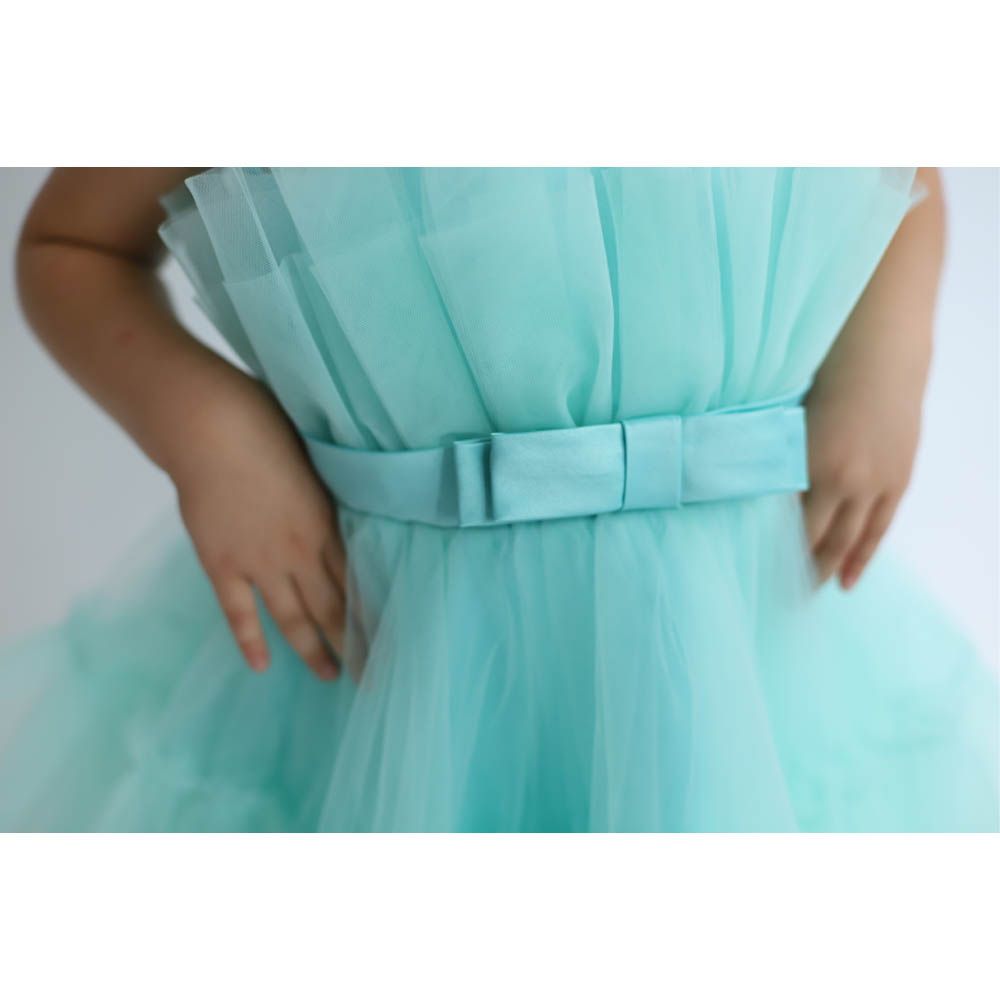 Ddaniela - Toddler Girls Bow Front Mesh Gown Dress - Green