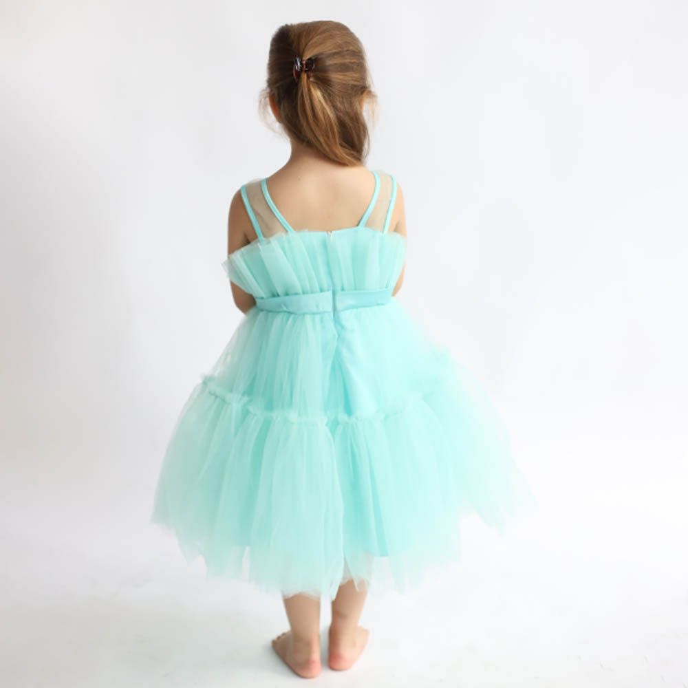 Ddaniela - Toddler Girls Bow Front Mesh Gown Dress - Green