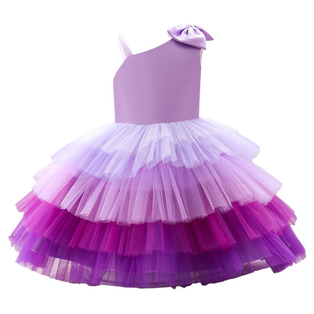 Ddaniela - Girls Bow Front Side Layered Dress - Purple