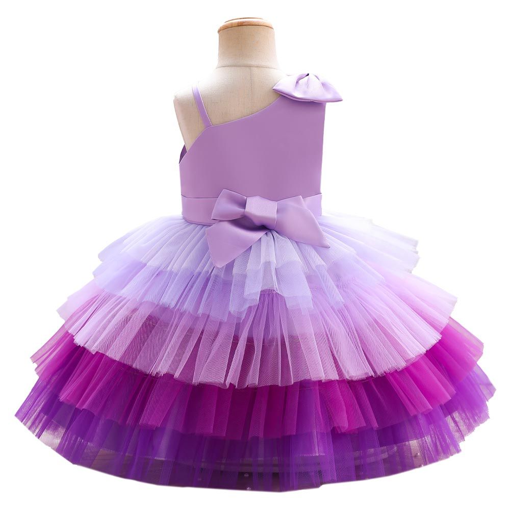 Ddaniela - Girls Bow Front Side Layered Dress - Purple