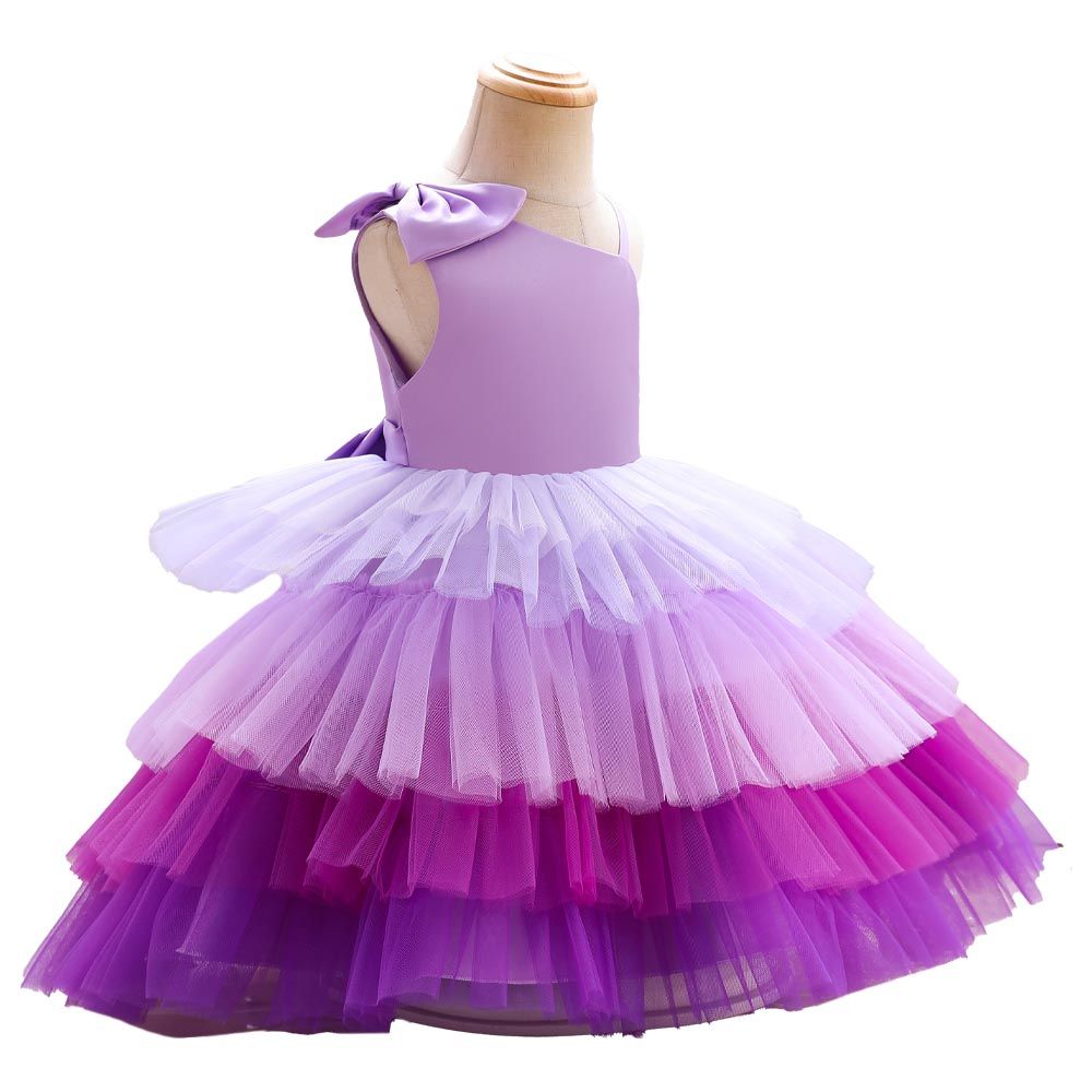 Ddaniela - Girls Bow Front Side Layered Dress - Purple