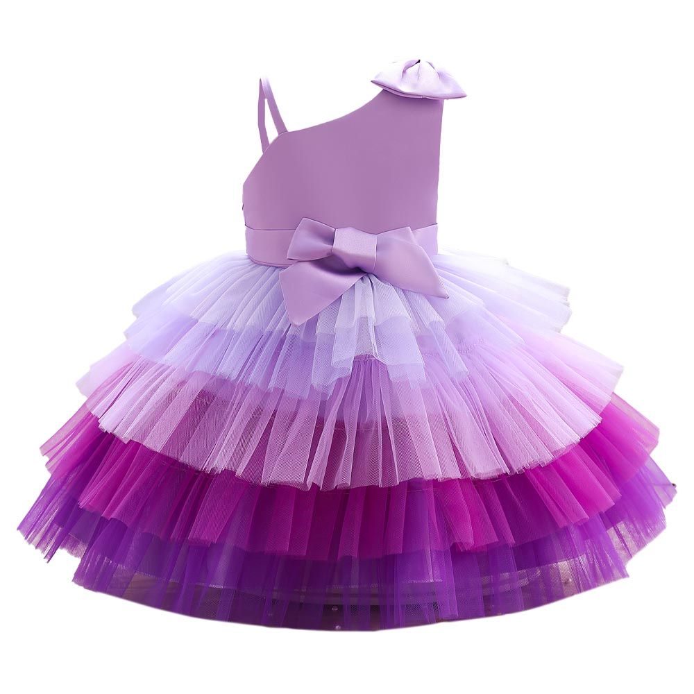 Ddaniela - Girls Bow Front Side Layered Dress - Purple