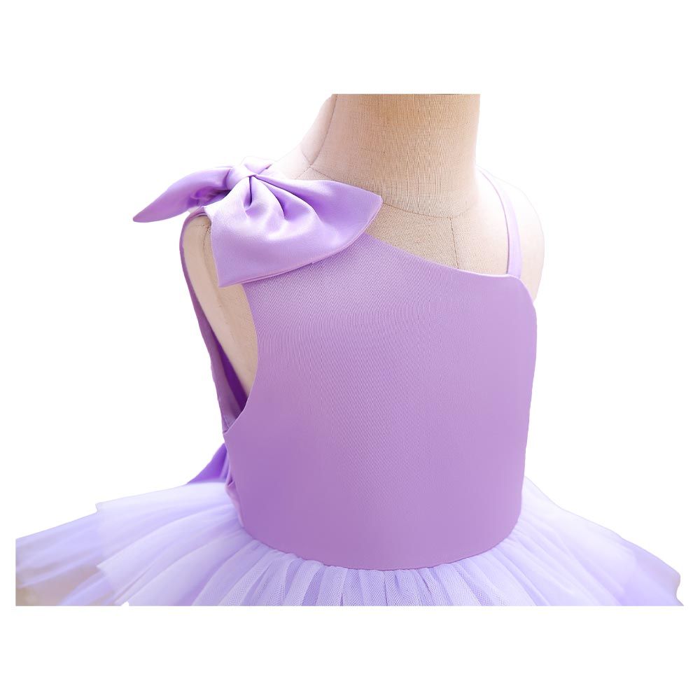 Ddaniela - Girls Bow Front Side Layered Dress - Purple