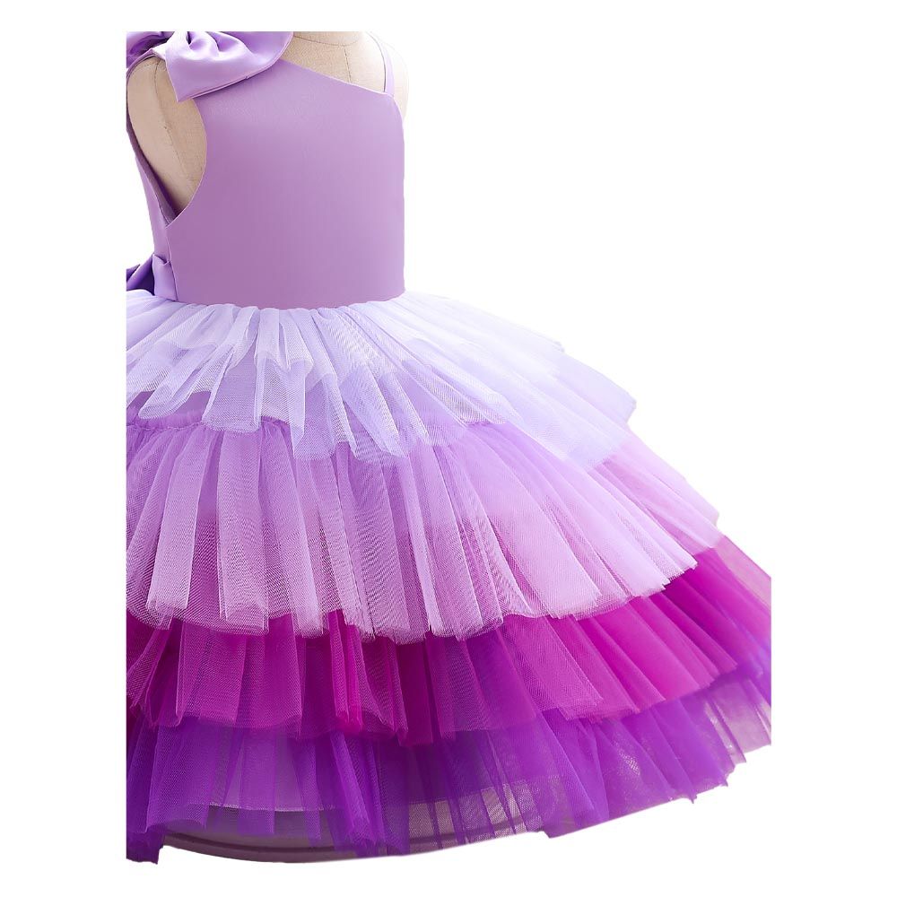 Ddaniela - Girls Bow Front Side Layered Dress - Purple