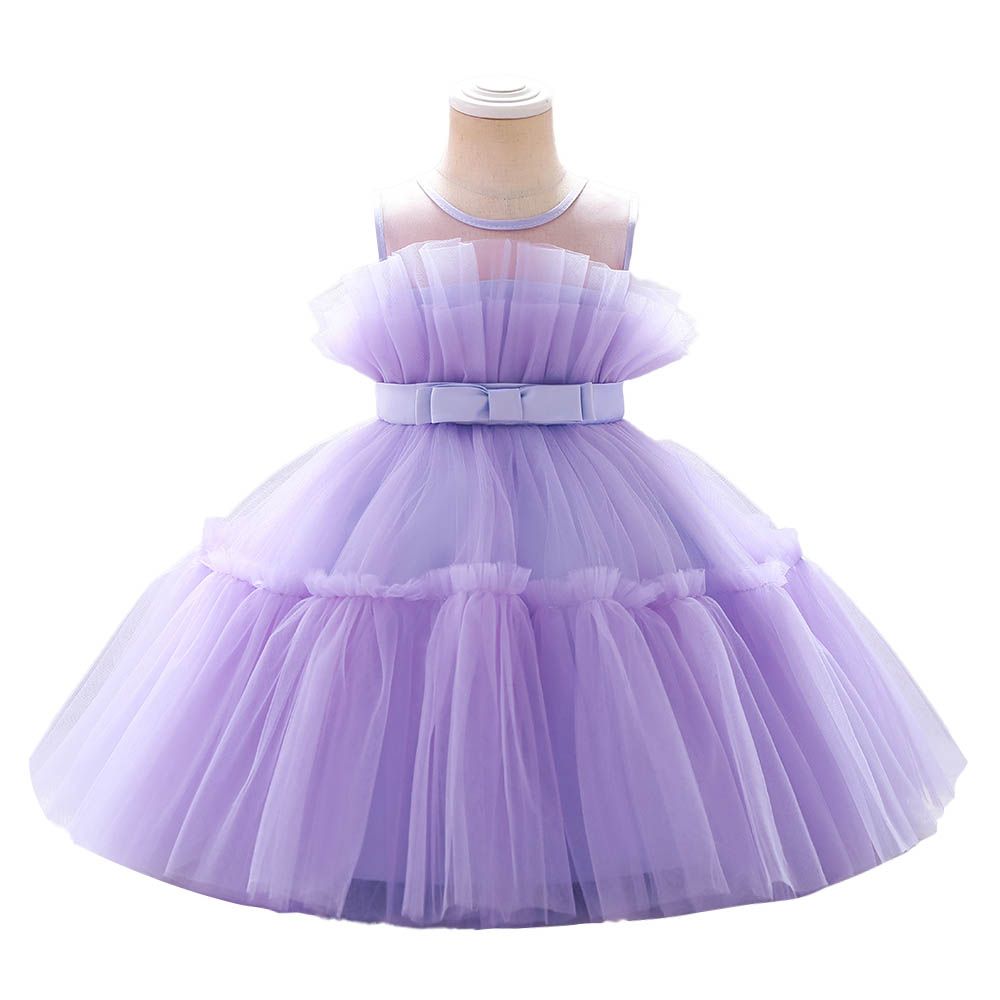 Ddaniela - Toddler Girls Bow Front Mesh Dress - Lavender