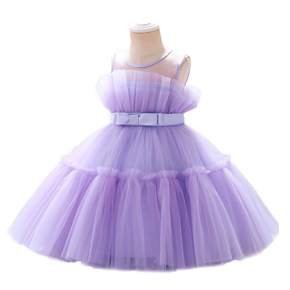 Ddaniela - Toddler Girls Bow Front Mesh Dress - Lavender