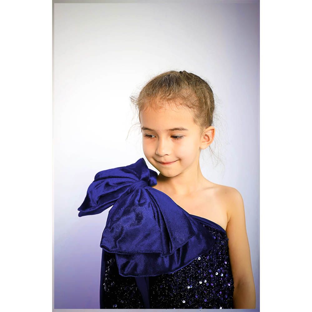 Ddaniela - Girls Heavy Sequins Side Bow Party Dress - Blue