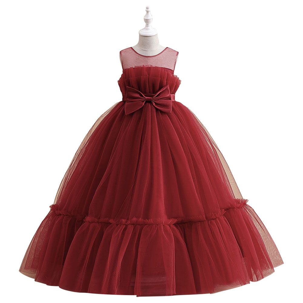 D' Daniela - Girls Sleeveless Alice Party Dress - Burgundy