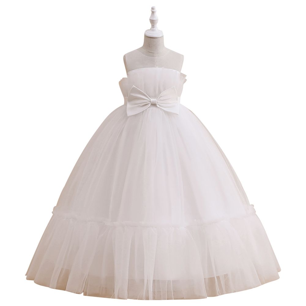 D' Daniela - Girls Sleeveless Alice Party Dress - White